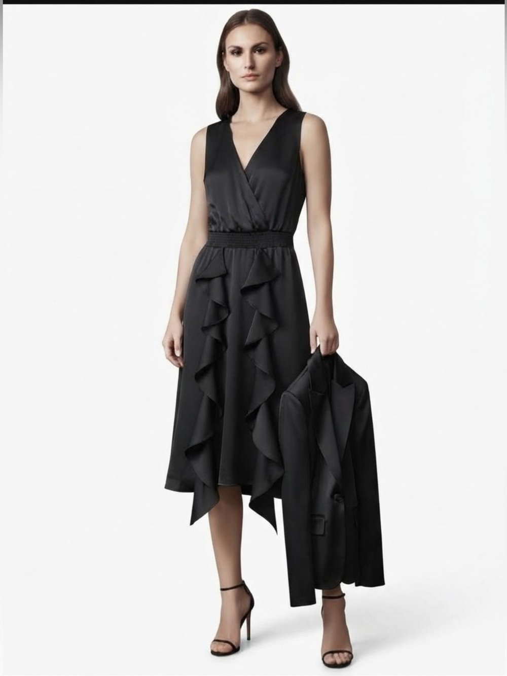 KARL LAGERFELD PARIS Ruffled Sleeveless Midi Dress